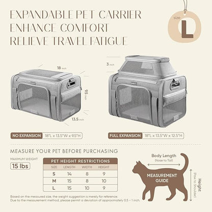 Top-Expandable Pet Carrier with Treat & Pet Window,18x13x9.5 Inch Southwest Frontier Airline Approved,Soft-Sided Dog Carrier for Small Dogs and Cats,Travel Cat Carrier with Locking Safety Zippers