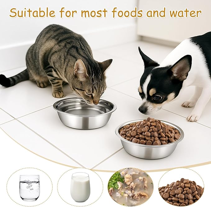 6 Pack Stainless Steel Metal Dog and Cat Bowls, 15 oz Metal Pet Food and Water Bowl 7" Diameter Durable Basic Pet Bowls Lightweight Pets Replacement Bowl for Small Medium Large Dogs, Dishwasher Safe