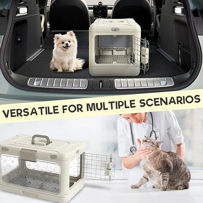 Hard Cat Carrier,Dog Crate for Small Dogs,Cat Kennel Clear,Foldable Dog Kennel with Urine Pad Mesh Grid,Ventilation & Hard Plastic Protection Transparent Pet Carrier 20" L,White