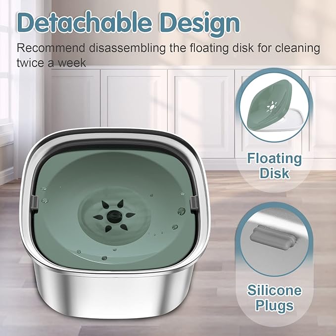 UPSKY 3L Dog Water Bowl 101oz Stainless Steel No Spill Large Capacity Dog Food Water Bowl Slow Water Feeder, Spill Proof Pet Water Dispenser Vehicle Carried Travel Water Bowls