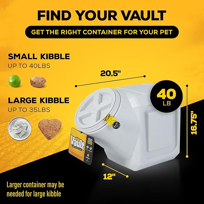 Vittles Vault Traditional Pet Food Storage Container For Dog Kibbles/Bird Seed/Oatmeal/Rice/Flour/Cereal, BPA Free Plastic, Sealed Airtight For Cat Food, Up To 40 lb, Made in USA, With Scoop, Gray