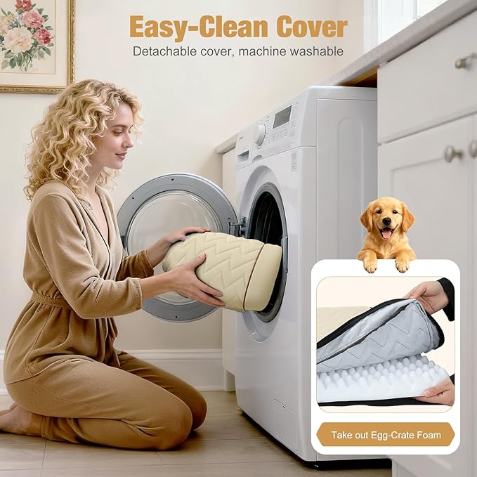 Lekereise Soft Dog Car Mat for Hard Bottom Seat Extender 53.9 x 18.1 inch- Waterproof Washable Dog Car Mat, Orthopedic Egg-Crate Foam Pet Bed, Fits Most Hard Bottom Dog Car Beds/SUVs/Trucks-Beige