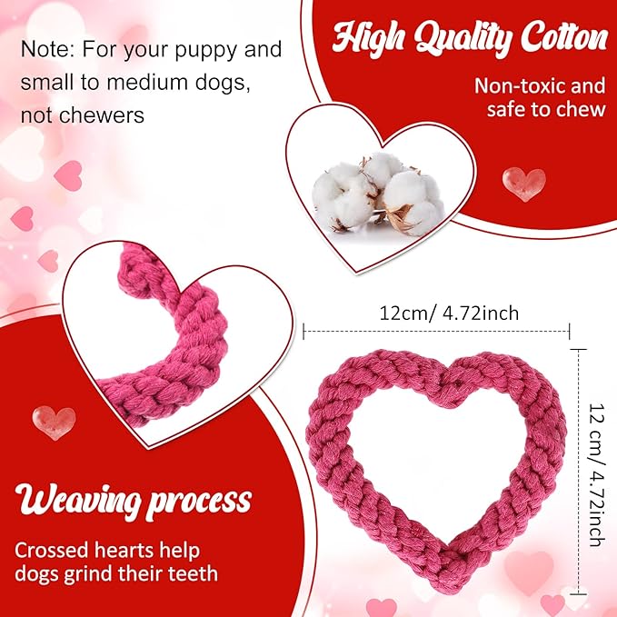 Leitee Valentine‘s Day Chew Toys Heart Interlocking Dog Rope Toy Heart Pet Chew Rope Puppy Throwing Toy Gifts Cotton Chewing Supplies for Small and Medium Dogs