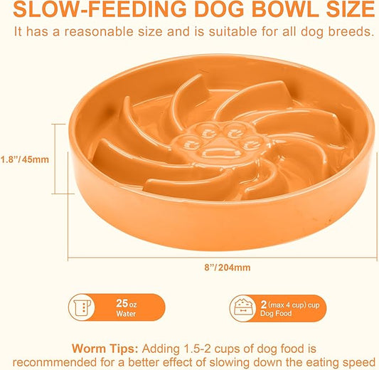 Ceramic Slow Feeder Dog Bowl, 1.5 Cup Dog Food or 20oz Water, Slow Eating Bowl for Small Breed, Maze Puzzle Feeder for Fast Eaters, Anti-Choking Stop Bloat, Non-Slip BPA Free (Orange)