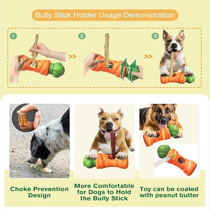 KADTC 2 in 1 Extra-Large Size Durable Dog Bully Stick Holder and Indestructible Carrot Bone Chew Toy for Medium/Large Aggressive Chewers Breed Dogs
