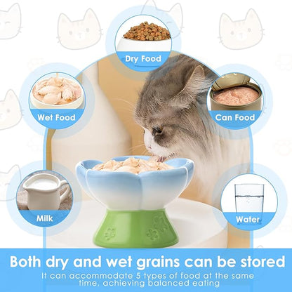 Ceramic Raised Slow Feeder Dog Bowl for Dry Wet Food, Smooth Surface Elevated Cat Food Bowl, Flower Shape Pet Food Bowls for Small Cat Dog, 150ml/5oz (Style 1)