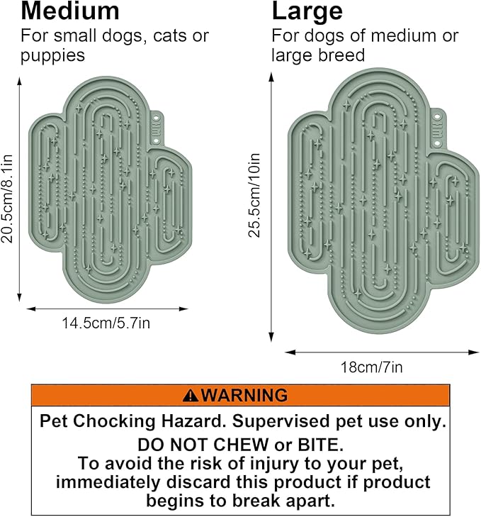 OHMO-Cactus Lick Mat for Dogs and Cats(2 Pack) Easy to Clean Pet Slow Feeder with Suction Cups, Licking Pad for Anxiety Relief and Boredom Reduction(Cactus&Light Green)