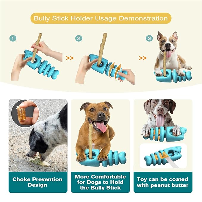 KADTC 2 in 1 Extra-Large Size Durable Dog Bully Stick Holder and Indestructible Fish Bone Chew Toy for Medium/Large Aggressive Chewers Breed Dogs