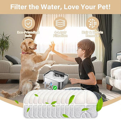 10 Pack Replacement Filters for FEELNEEDY 3Gal/12L Dog Water Dispenser (FN-W13), 5 Month Set for Large Dogs Water Bowl Dispenser, Includes 10 Filters & 10 Sponges