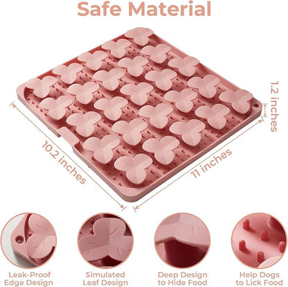 Puzzle Feeder Snuffle Mat for Dogs, Lick Mat for Dogs to Slow Down Eating, Dog Puzzle Toys for Large and Medium Breed Dogs, Silicone Dog Bowls for Dry, Wet, Raw Food, Pink