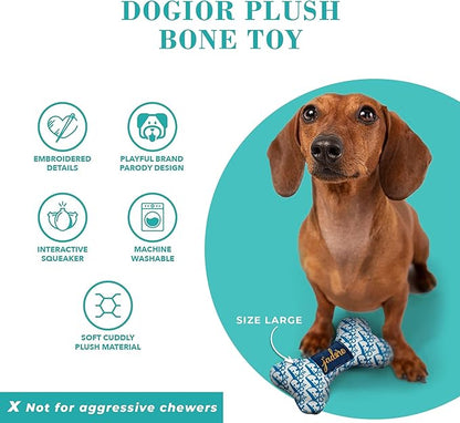 Haute Diggity Dog Dogior Bone, Plush Designer Dog Toys with Interactive Squeaker, Stimulating Pet Enrichment, Machine-Washable & Safe Materials for All Breeds, Size Small