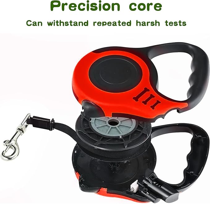 Retractable Heavy Duty Dog Leash - 16FT Red, Tangle-Free Nylon Tape, Anti-Slip Handle, with Waste Bag Dispenser for Small Dog or Cat up to 26 lbs