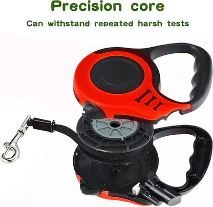 Retractable Heavy Duty Dog Leash - 16FT Red, Tangle-Free Nylon Tape, Anti-Slip Handle, with Waste Bag Dispenser for Small Dog or Cat up to 26 lbs