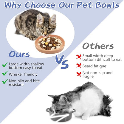 Fhiny 2 PCS Silicone Cat Food Bowls Shallow Dog Bowl 7" Non-Slip Pet Feeding Dishes for Dry and Wet Food Whisker Fatigue Cat Plates for Kitten Puppy and Small Pets (Orange)