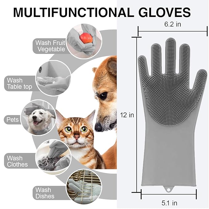 Dog Washing Gloves for Shedding & Bathing - 5-Finger Deshedding & Massage Gloves for Dogs & Cats, Reusable Heat-Resistant Silicone Brush Gloves, Gentle Hair Removal & Bathing Aid (Pair) (Blue)