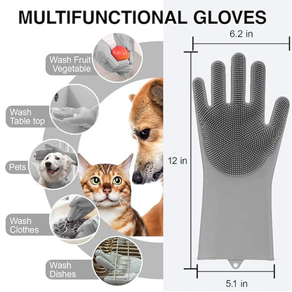 Dog Washing Gloves for Shedding & Bathing - 5-Finger Deshedding & Massage Gloves for Dogs & Cats, Reusable Heat-Resistant Silicone Brush Gloves, Gentle Hair Removal & Bathing Aid (Pair) (Blue)