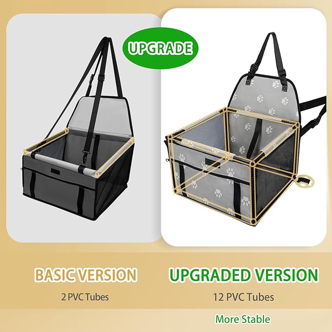 PetsHome Dog Car Seat Foldable Dog Car Booster Seat Waterproof Breathable Oxford Travel Bag for Small to Medium Dogs, Puppies, and Pets-Footprint Grey-Upgrade