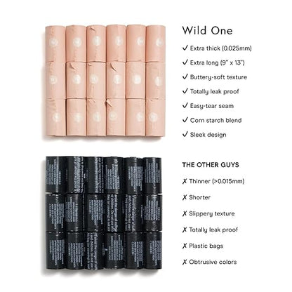 Wild One Dog Poop Bags, 180 Leak Proof Bags Made From Cornstarch, Eco-Friendly, Unscented, Blush Color