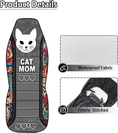 Cat Mom Car Seat Covers 2 Pcs Waterproof Front Seat Covers Boho Floral Bucket Seat Cover Car Interior Accessories for Women Men
