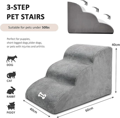Dog Stairs, Pet Stairs for Dogs and Cats, 3 Steps Dog Stairs for Bed and Sofa, Washable & Zippered Cover Pet Ramp, Non-Slip Pet Steps(Black)