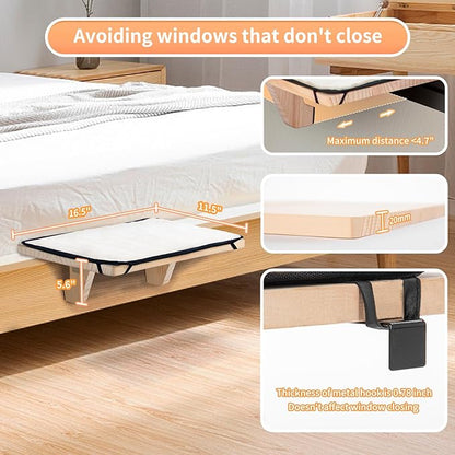 PETSFIT Cat Window Perch, Natural Solid Wood Cat Hammock with Removable Fleece Mat, Easy to Assemble Window Perch for Large Cats, Fits Windowsill, Bedside & Drawer