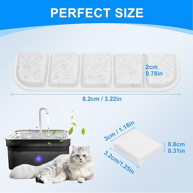 24PCS Dog Water Fountain Filter Fit for SIBAYS 355oz/2.8Gal/10.5L (FS70) & Compatible with Kastty, Sponge and Coconut Carbon for Large Dog Water Bowl Filter Replacement