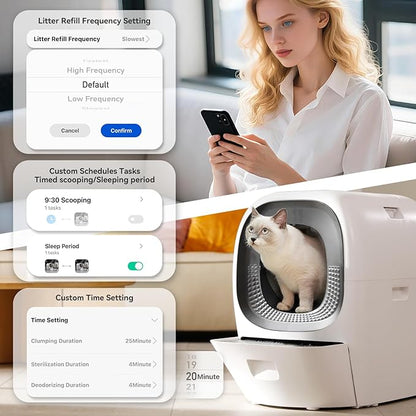 Self-Cleaning Litter Box 80L Auto Refill Self-Refilling Robot Automatic for Multiple Cats(3-20lb), Rake Design ScoopFree, 6 x Safety Sensors, Anti-Leakage, Odor Control, 5G WiFi App