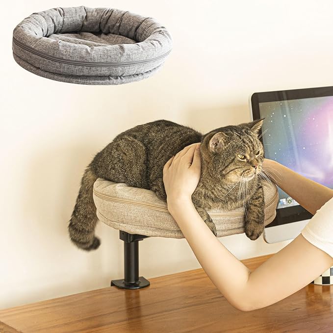 Cat Desk Bed for Cat, Desk Mounted Pet Matx2 Removable and Washable, 360 Rotation & Adjustable Height Cats Up to 40 lbs