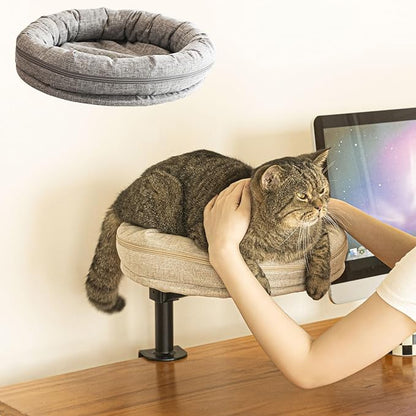 Cat Desk Bed for Cat, Desk Mounted Pet Matx2 Removable and Washable, 360 Rotation & Adjustable Height Cats Up to 40 lbs