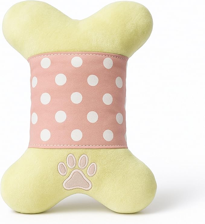 7" Squeaky Plush Toy for Puppies Small Dogs Self Etertainment Washable Soft Made [PET ONLY] (Pink Cartoon Bone)