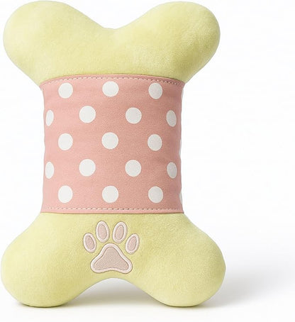 7" Squeaky Plush Toy for Puppies Small Dogs Self Etertainment Washable Soft Made [PET ONLY] (Pink Cartoon Bone)