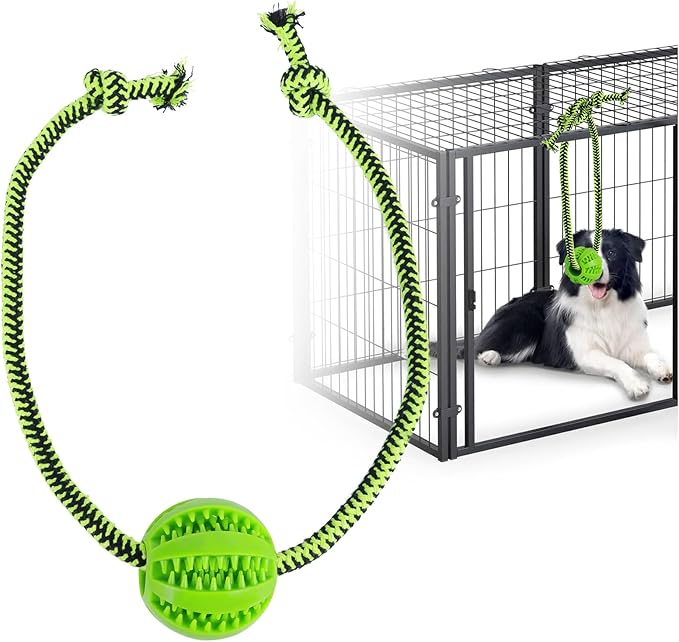 Engaging Chew Toys for Dogs - Puppy Crate Training Aids, Puzzle Treat Dispenser with Rope Ball for Reducing Stress and Anxiety, Compatible with Peanut Butter Treats (Green)