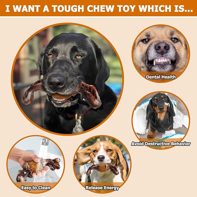 Indestructible Dog Chew Toys for Aggressive Chewers - Durable Rubber Bacon-Flavored Toy to Keep Them Busy(Large/Medium Breeds)