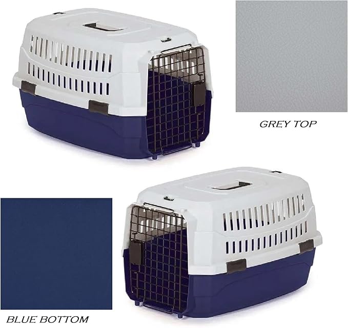 Airline Approved Pet Travel Crate Heavy Duty Plastic Blue Grey Secure Dog Cage Kennel Cab Contain Your Pet Safely (Small)