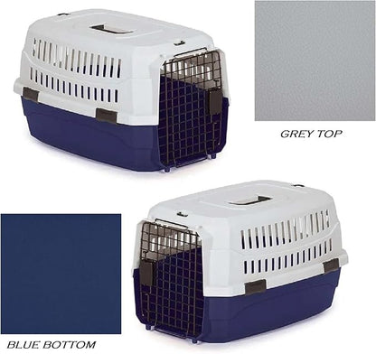 Airline Approved Pet Travel Crate Heavy Duty Plastic Blue Grey Secure Dog Cage Kennel Cab Contain Your Pet Safely (Small)