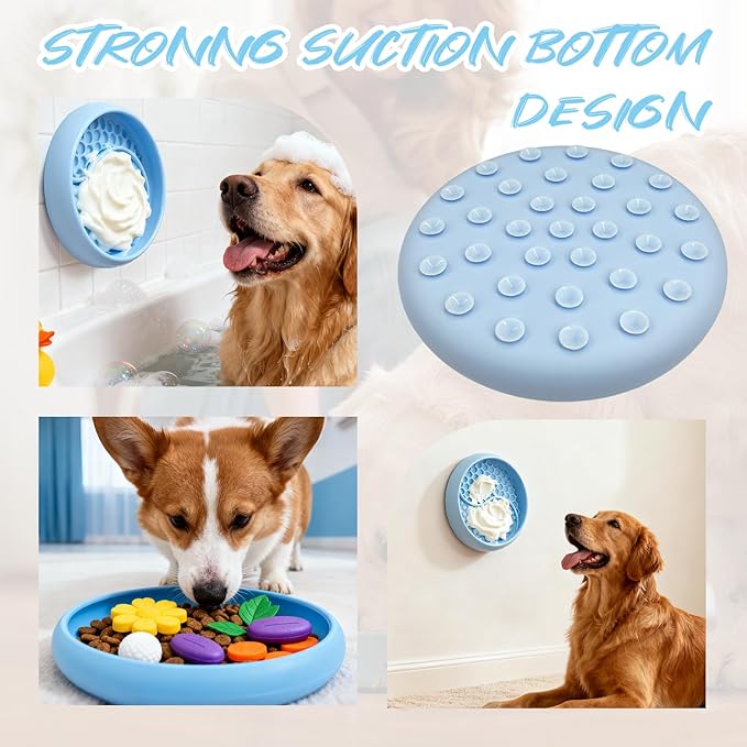 Dog Lick Bowl - Non-Slip Slow Feeder & Licking Mat, Interactive Pet Enrichment Toy for Anxiety Relief and Boredom, BPA Free Silicone Treat Dispenser (Light Blue)