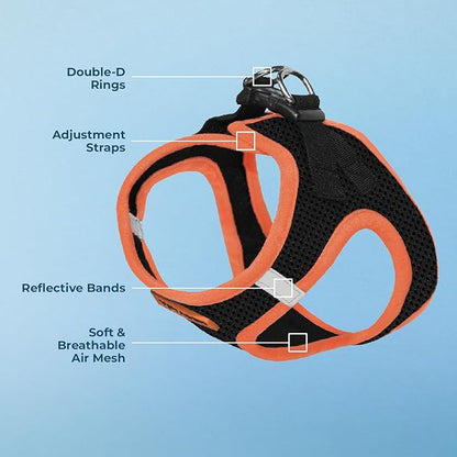 Best Pet Supplies - All Weather Mesh/Plush, Reflective, No Pull Harness for Small, Medium Dogs, Cats - Secure with Hook & Loop Fastener, Buckle, Double D-Rings - Black/Orange Trim, L