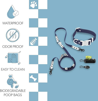 WLK1006J-5SET Luna Large 8FT Adjustable 6-in-1 Waterproof Hands-Free Leash and Collar with LED Flashlight, Bag Dispenser, and Poop Bag Holder, Highball