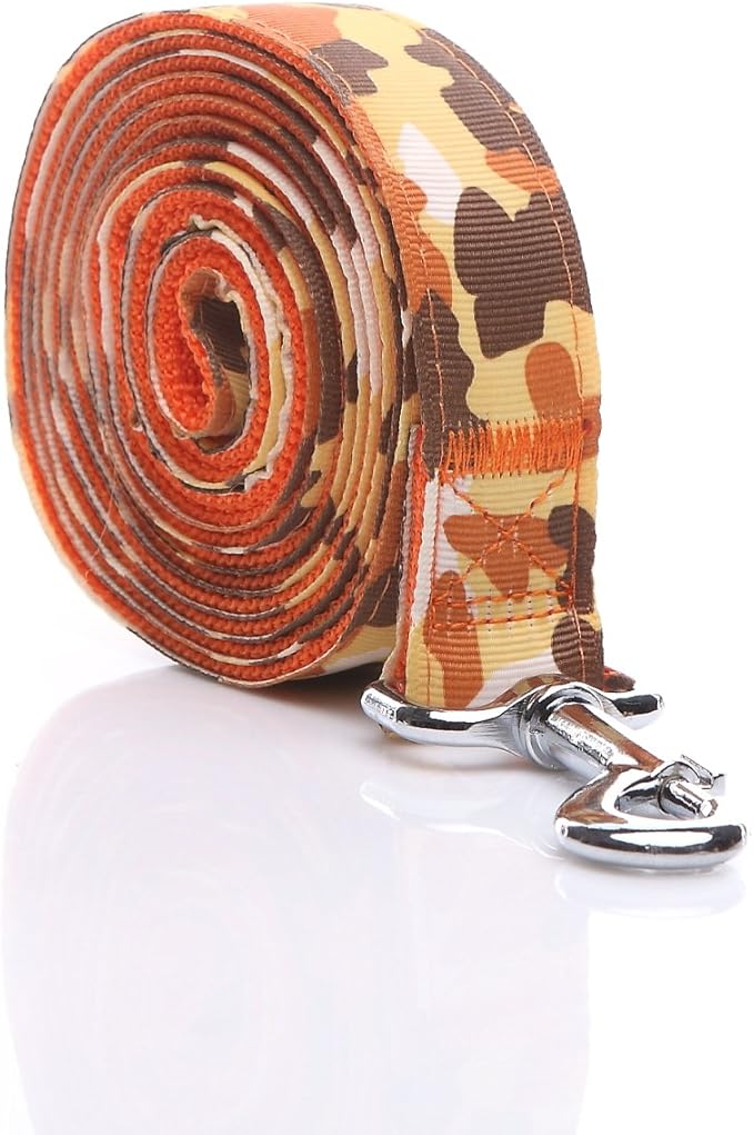 Heavy Duty Dog Leash, 4 FT/ 6 FT/ 10 FT Long, 1 Inch Wide, Nylon Camouflage Dog Leash for Small and Medium Dogs (Orange, 10 FT)