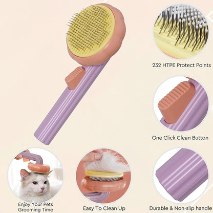 GJEASE Cat Grooming Glove Brush,Self-Cleaning Slicker Pet Brush for Short and Long Haired pats,Dog Bath Brush for Shedding and Grooming,Removes Loose Hair and Tangles,Promote Circulation