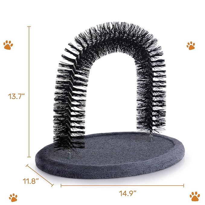 Hollypet Self Grooming Massager and Scratcher Toy - Cat Arch Brush for Back Grooming, Hair Cleaner Pads, Dark Gray