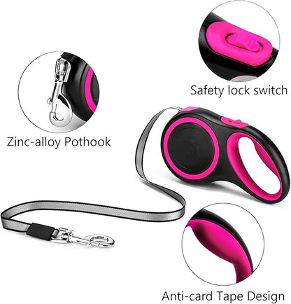 Segarty 26ft Dog Leash Retractable, 8m Dog Leads Long for Medium Large Breed Pets 44-110Lbs, No Tangle Nylon Tape and 1 Button Break & Lock Heavy Duty Leash for Training Running, Pink