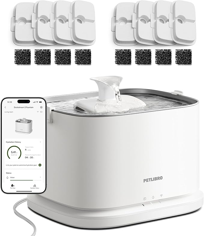 Bundle of PETLIBRO Dog Water Fountain Stainless Steel Tray with 8 Packs Filters, Water Fountain for Dogs Inside with App Monitoring, 3L Dog Fountain Water Bowl, Automatic Water Dispenser for Dogs