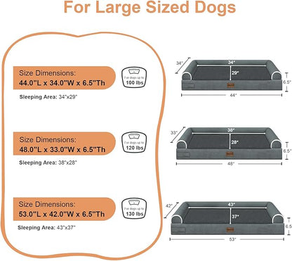 Large Dog Bed Orthopedic Washable: Extra Large Sized Beds for Jumbo Dogs Egg Crate Foam Sofa Couch Waterproof Removable Cover - Dark Grey