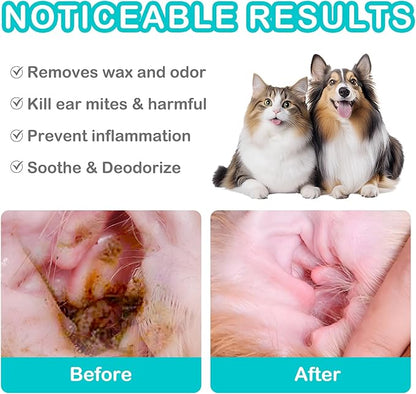 Dog Ear Drops, Dog Ear Cleaner Drops, Ear Infection Treatment for Dogs and Cats, Natural Herbal Ear Cleaning Solution for Dirty,Itchy,Smelly,Inflammed Pet Ears, 2 oz*2 with Dropper