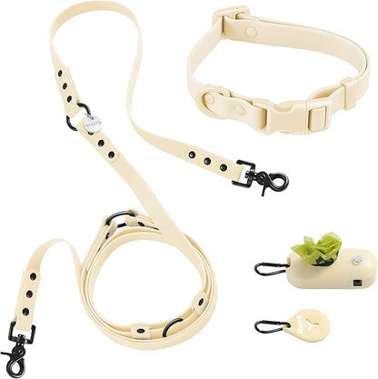 WLK1004L-5SET Luna Small 8FT Adjustable 6-in-1 Waterproof Hands-Free Leash and Collar with LED Flashlight, Bag Dispenser, and Poop Bag Holder, Bailey