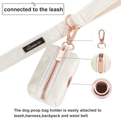 ARING PET Velvet Dog Waste Bag Holder, White Doggy Poop Bags Dispenser Attach to Any Leashes, Portable Washable Pet Waste Pouch Dispenser with Metal Zipper