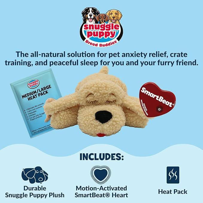 Snuggle Puppy Heartbeat Dog Toy for Puppies, Real-Feel Heartbeat, Calming Sleep Aid and Crate Training Comfort Toy with Heat Pack, Medium Breed Buddies Doodle Appearance (Goldendoodle, Poodle Mix)