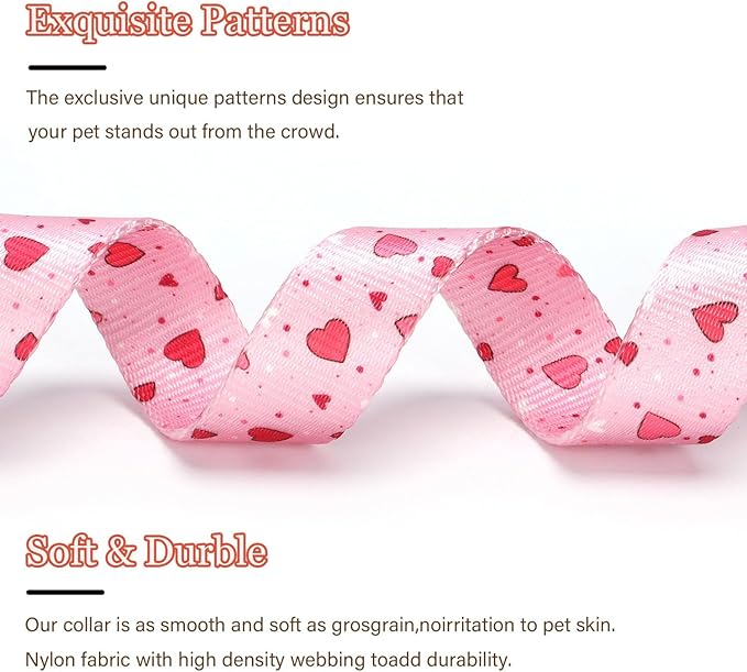 Love Pattern Dog Collar with Buckle Adjustable Safety Nylon Collars for Small Medium Large Dogs, Cute Stylish Girl Boy Christmas Dog Collar(Pink Heart,M)