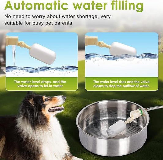 Automatic Dog Water Bowl Dispenser Large Breed Outdoor Pet Water Fountain Pet Waterer with Float Valve 6.5L Heavy-Duty Stainless Steel Auto Waterer for Large Dogs Cats Puppy Chicken Goat